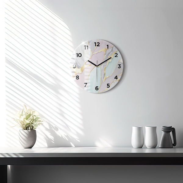 Round glass wall clock Marble pattern