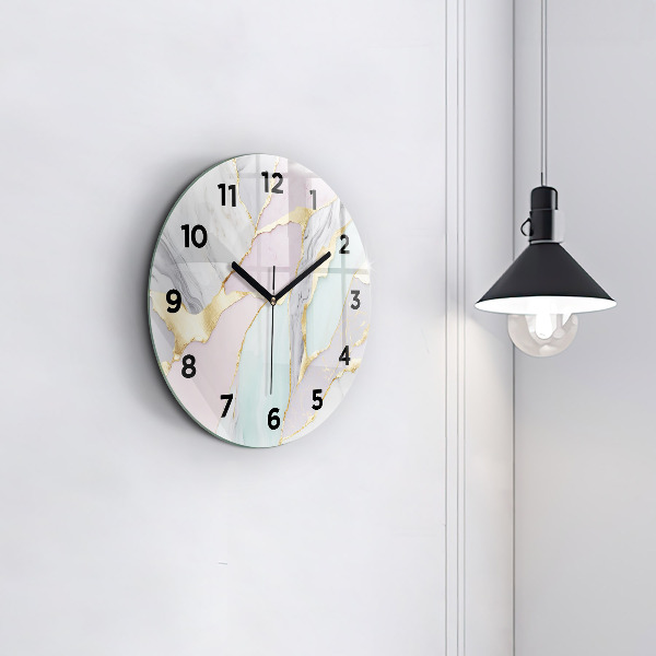 Round glass wall clock Marble pattern