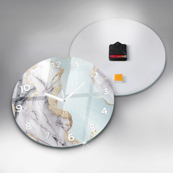 Round glass wall clock Pastel marble