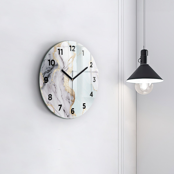 Round glass wall clock Pastel marble