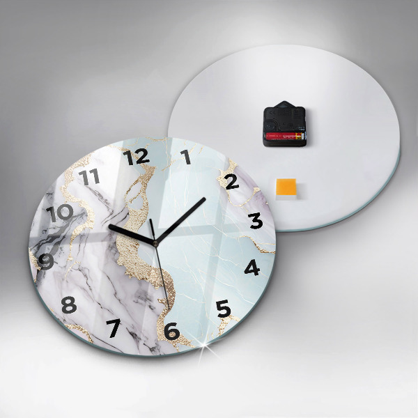 Round glass wall clock Pastel marble