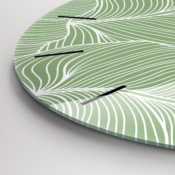 Round glass wall clock Leaves nature pattern