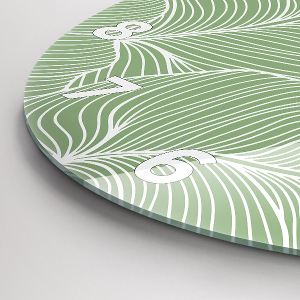 Round glass wall clock Leaves nature pattern