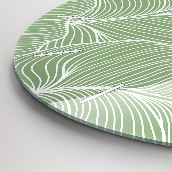 Round glass wall clock Leaves nature pattern
