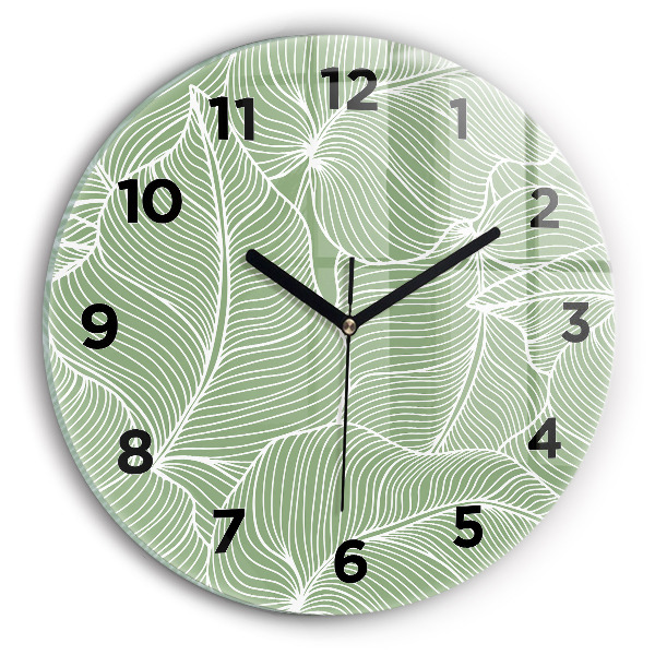 Round glass wall clock Leaves nature pattern