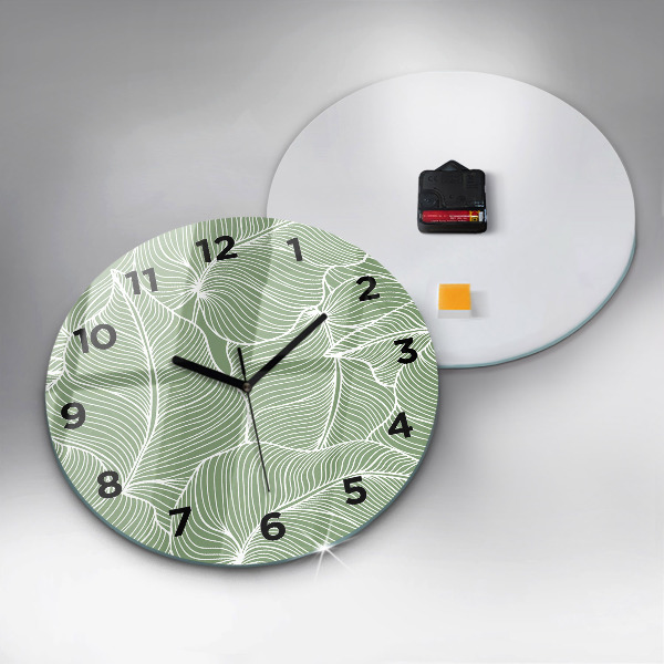 Round glass wall clock Leaves nature pattern