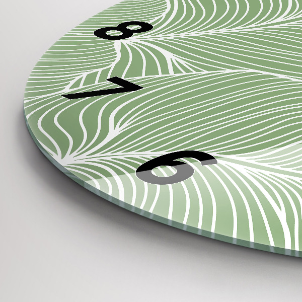 Round glass wall clock Leaves nature pattern