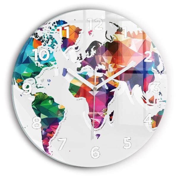 Round glass wall clock World map triangles