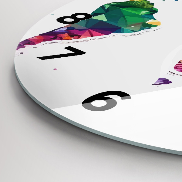 Round glass wall clock World map triangles
