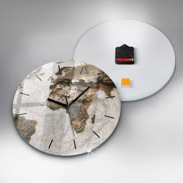 Round glass wall clock Old world map