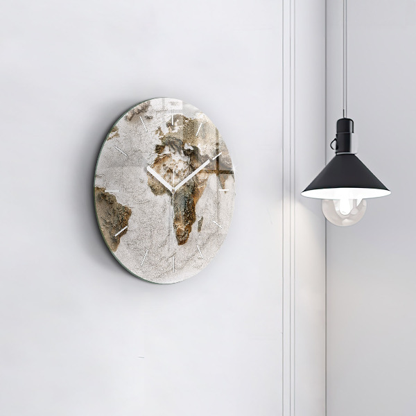 Round glass wall clock Old world map