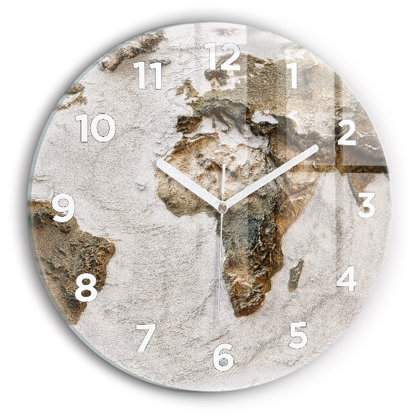 Round glass wall clock Old world map