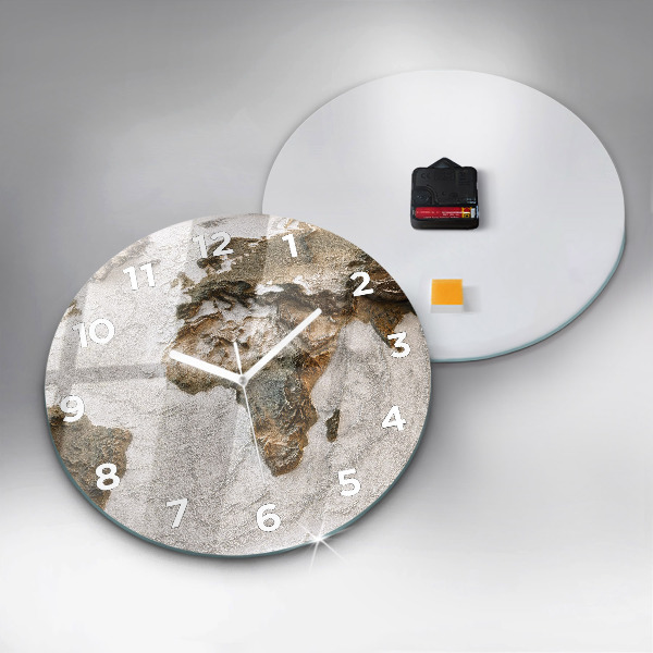 Round glass wall clock Old world map