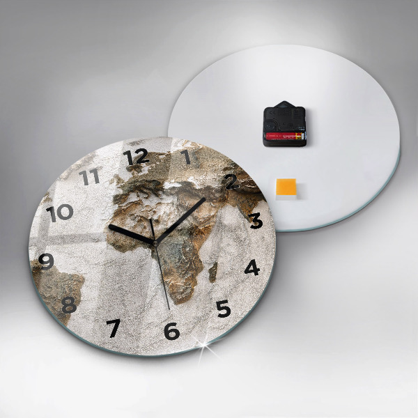 Round glass wall clock Old world map