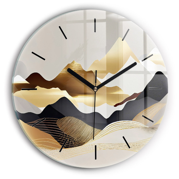 Round glass wall clock Abstract golden mountains