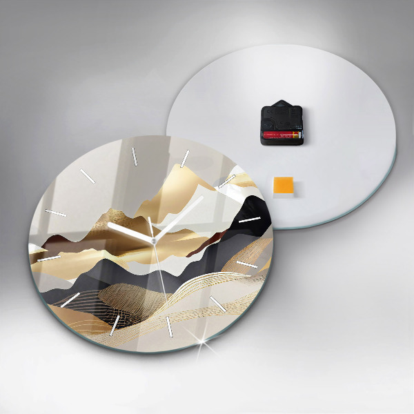 Round glass wall clock Abstract golden mountains