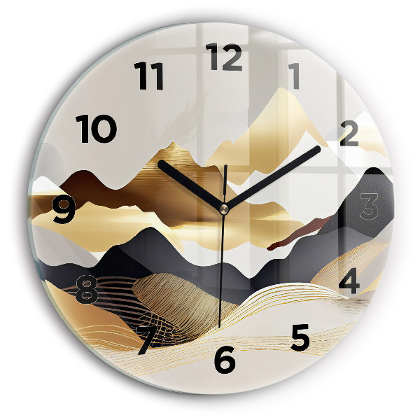 Round glass wall clock Abstract golden mountains