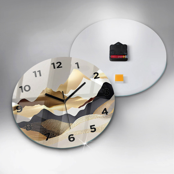 Round glass wall clock Abstract golden mountains
