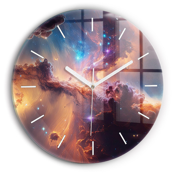 Round glass wall clock The cosmic world of stars