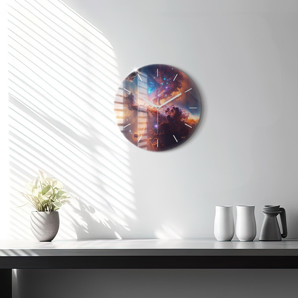 Round glass wall clock The cosmic world of stars