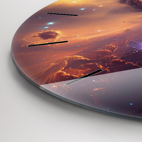 Round glass wall clock The cosmic world of stars