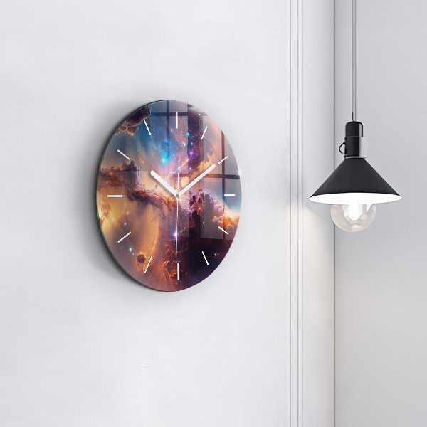 Round glass wall clock The cosmic world of stars