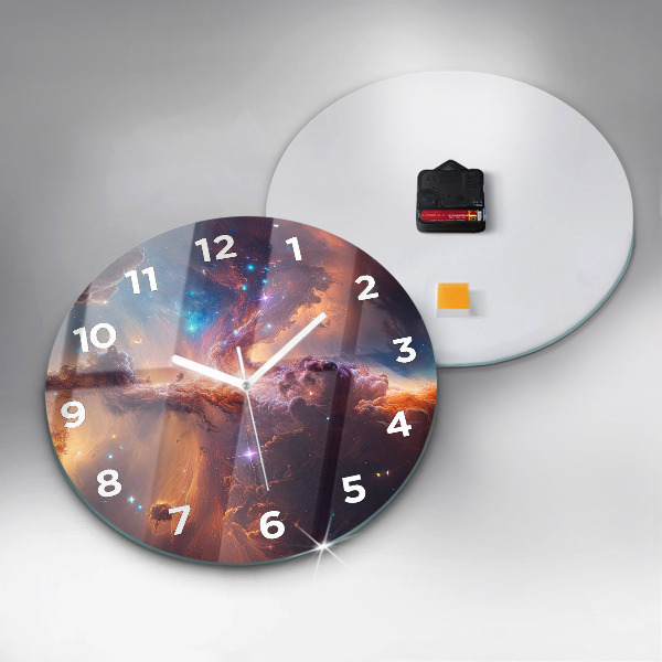 Round glass wall clock The cosmic world of stars