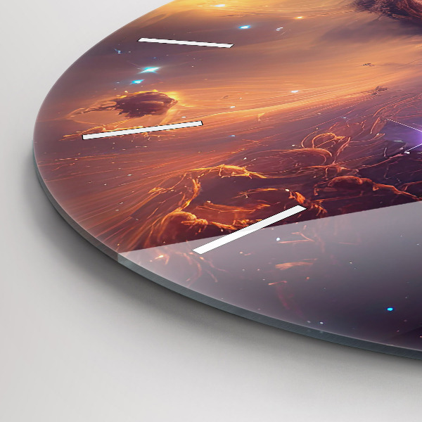 Round glass wall clock The cosmic world of stars
