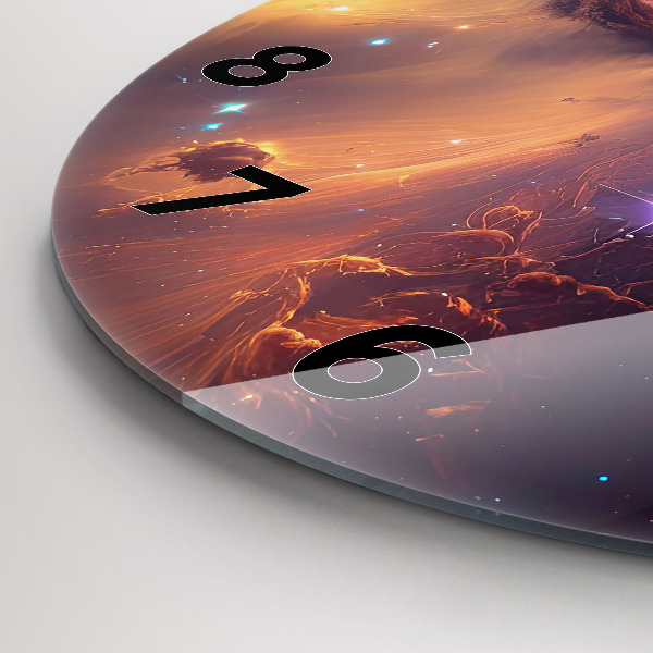 Round glass wall clock The cosmic world of stars