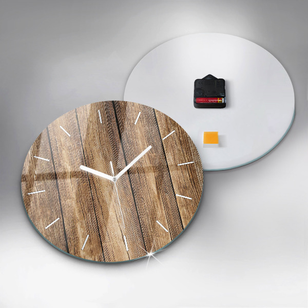 Round glass wall clock Wooden boards