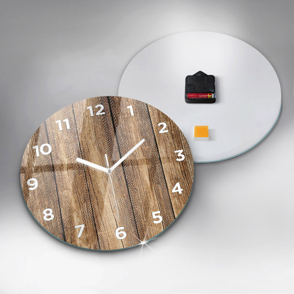 Round glass wall clock Wooden boards