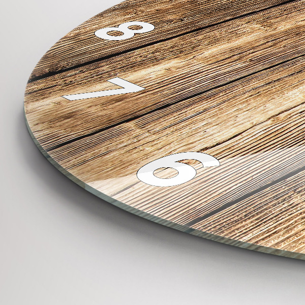 Round glass wall clock Wooden boards