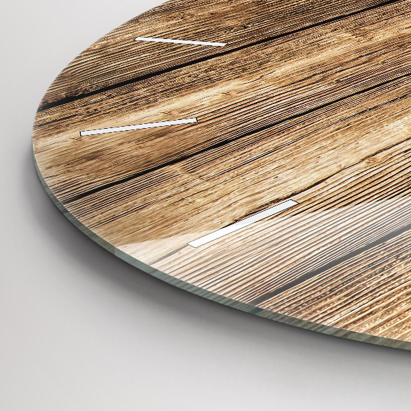 Round glass wall clock Wooden boards