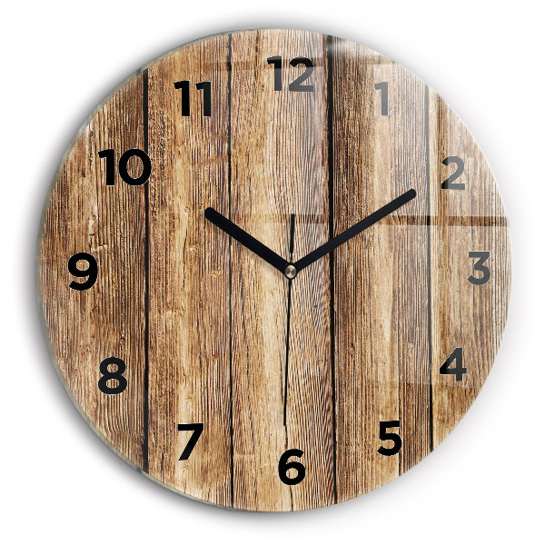 Round glass wall clock Wooden boards