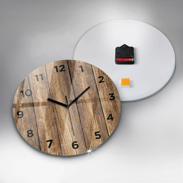 Round glass wall clock Wooden boards