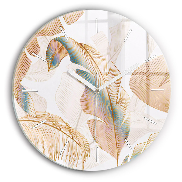 Round glass wall clock Nature leaf pattern