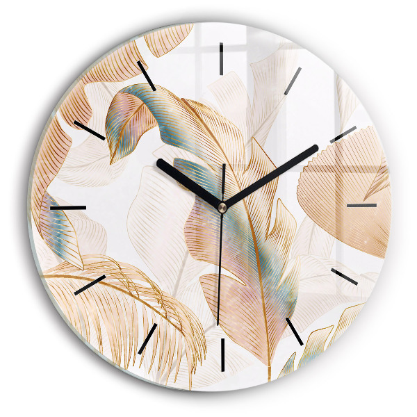Round glass wall clock Nature leaf pattern
