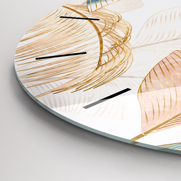 Round glass wall clock Nature leaf pattern