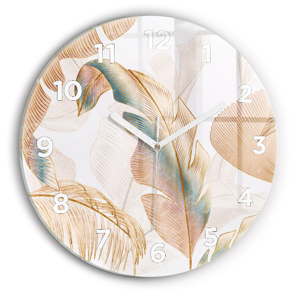 Round glass wall clock Nature leaf pattern