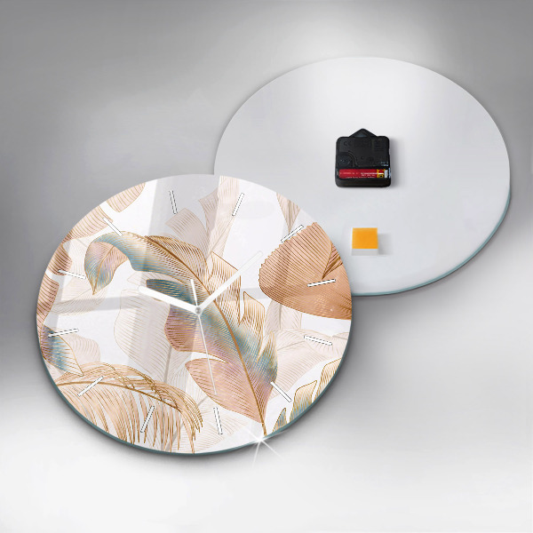 Round glass wall clock Nature leaf pattern