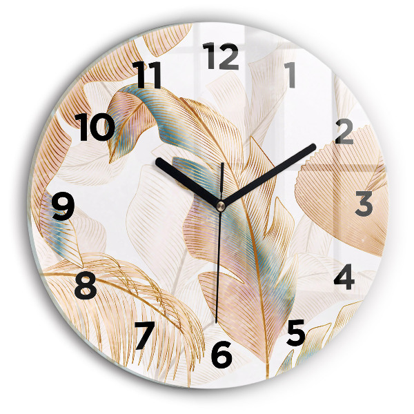 Round glass wall clock Nature leaf pattern