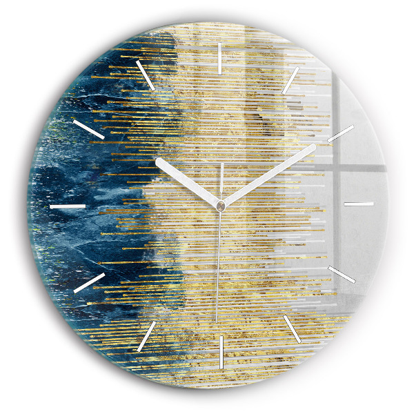 Round glass wall clock Decorative pattern and gold