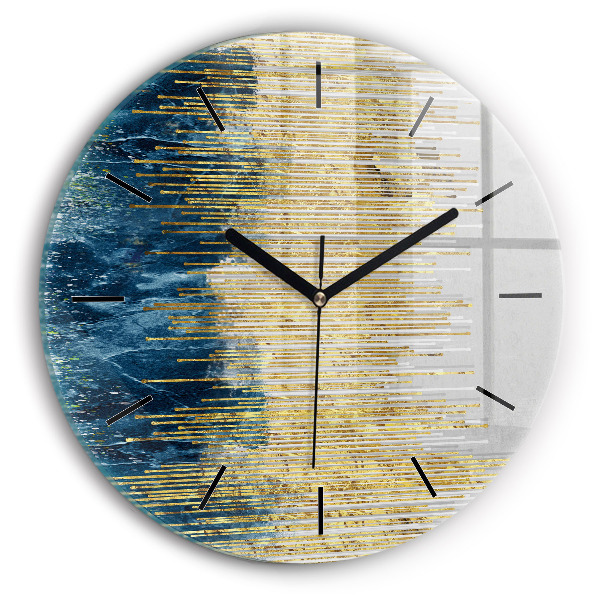 Round glass wall clock Decorative pattern and gold