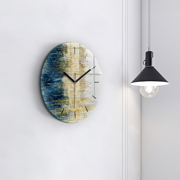 Round glass wall clock Decorative pattern and gold