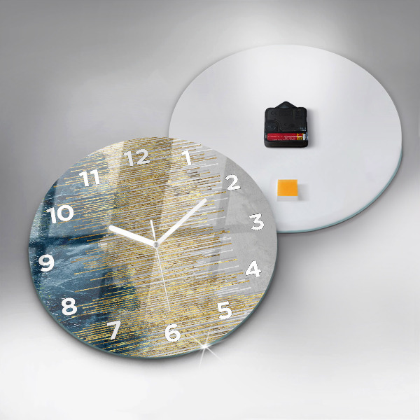 Round glass wall clock Decorative pattern and gold