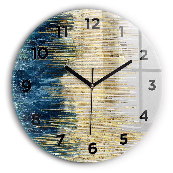 Round glass wall clock Decorative pattern and gold