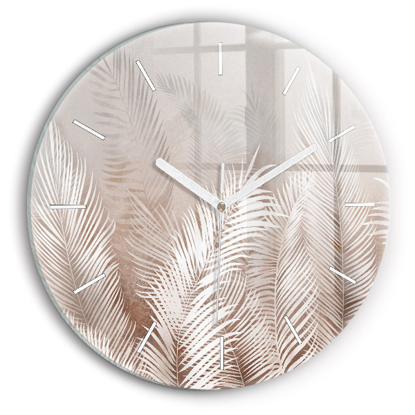Round glass wall clock Tropical boho leaves
