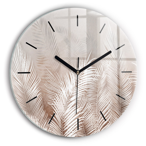 Round glass wall clock Tropical boho leaves