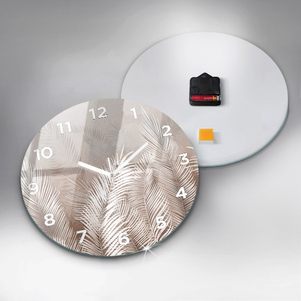 Round glass wall clock Tropical boho leaves