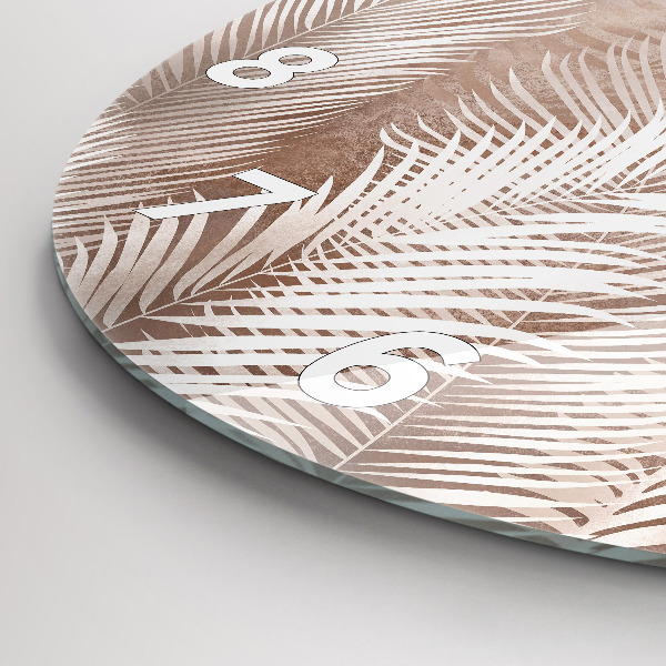 Round glass wall clock Tropical boho leaves